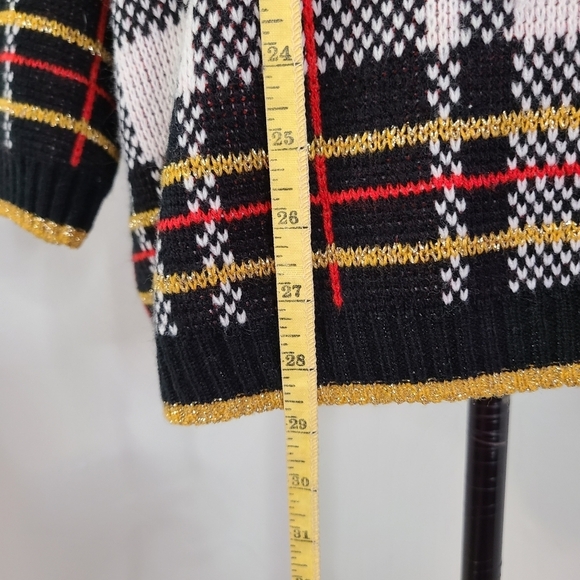 VTG Midnight Blues Metallic Plaid V Neck Sweater MED 90's Academia Relaxed Retro - Picture 10 of 10